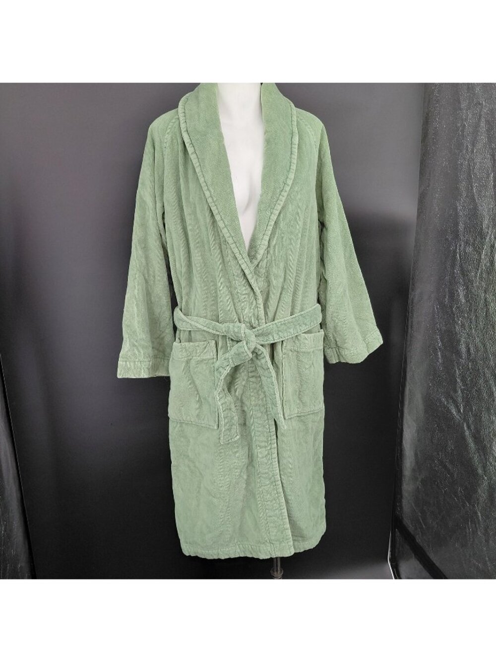 Womens Robe Small Green Terry Cloth Belted Shawl Collar Bath Spa Lounge Luxury